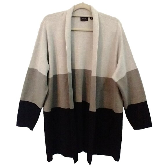 Tahari Women's Color Block Open Front Cardigan Sweater Pockets Black Gray - 2X - Picture 1 of 8